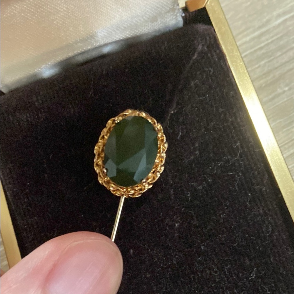 Vintage 12k Gold Filled Green Chalcedony Lapel Pin (No Stopper)